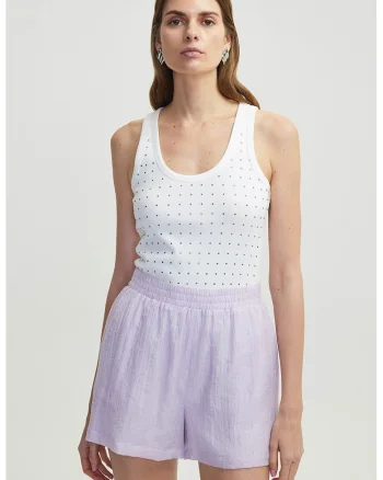 Pantaloni scurti din amestec de lyocell cu strasuri, Lila