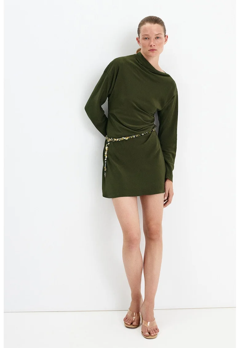 Rochie mini cu maneci lungi, Verde inchis