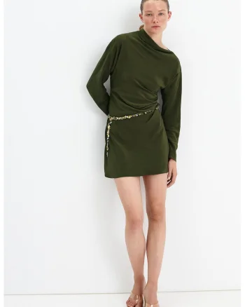 Rochie mini cu maneci lungi, Verde inchis