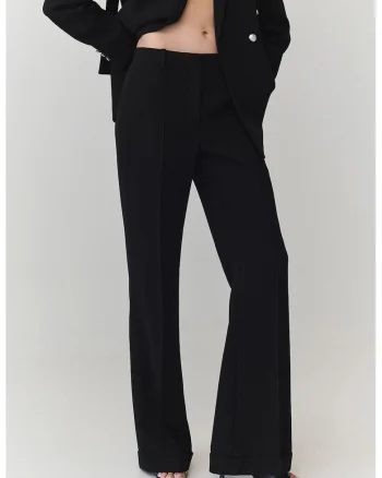 Pantaloni evazati cu pliuri, Negru stins