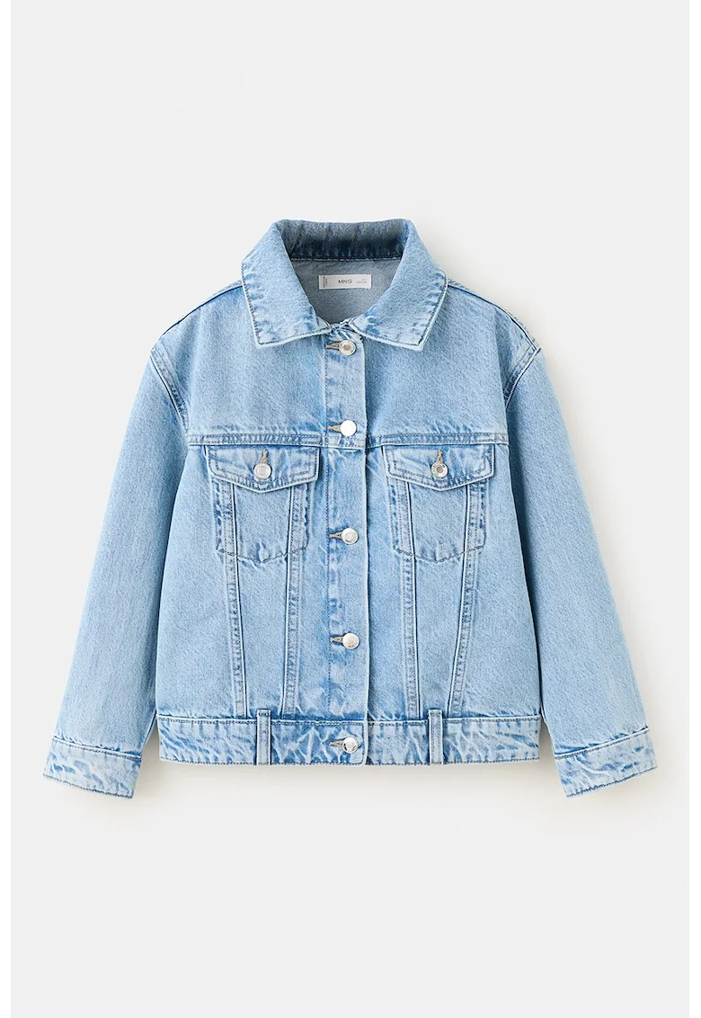 Jacheta uni din denim cu buzunare cu clapa, Albastru pastel