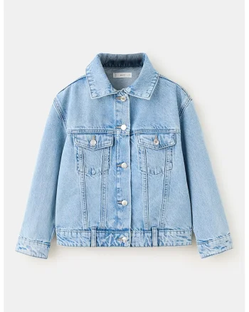 Jacheta uni din denim cu buzunare cu clapa, Albastru pastel