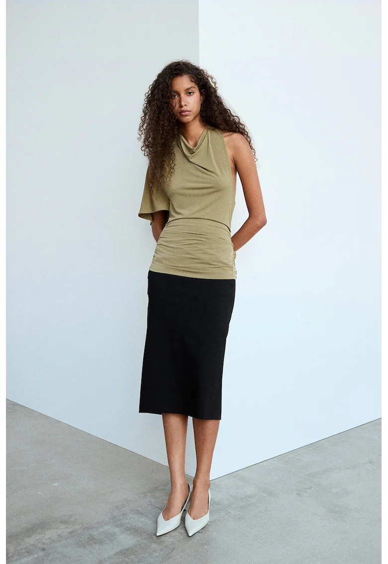 Bluza drapata cu decolteu drapat, Verde deschis