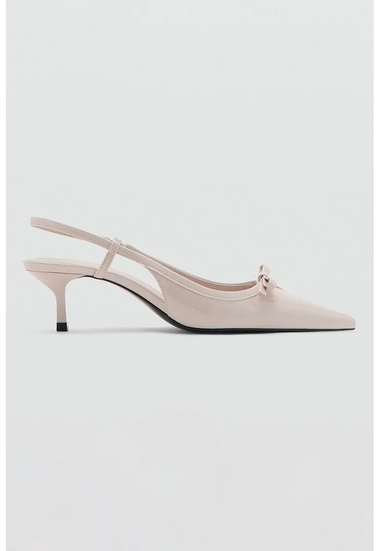 Pantofi slingback cu detaliu funda si toc, Bej sampanie
