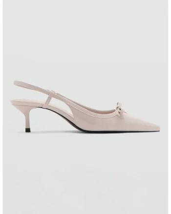 Pantofi slingback cu detaliu funda si toc, Bej sampanie