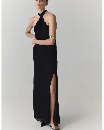 Rochie halter cu aplicatie florala, Negru