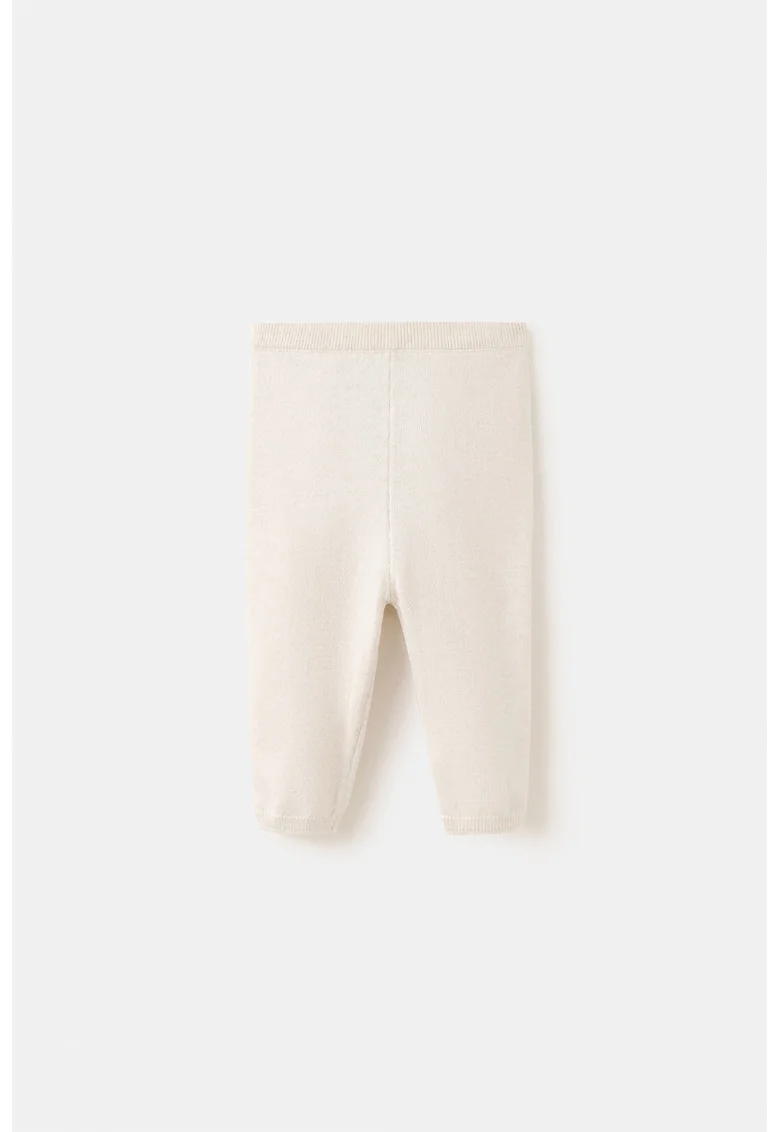 Pantaloni uni din amestec de bumbac, Bej sampanie