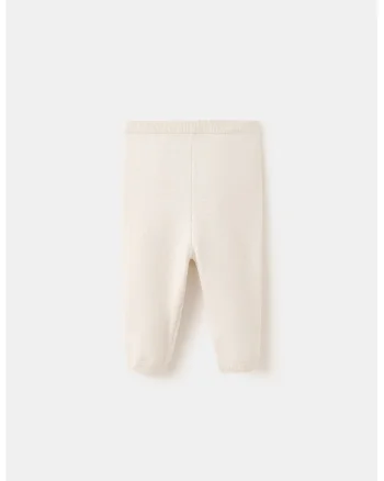 Pantaloni uni din amestec de bumbac, Bej sampanie