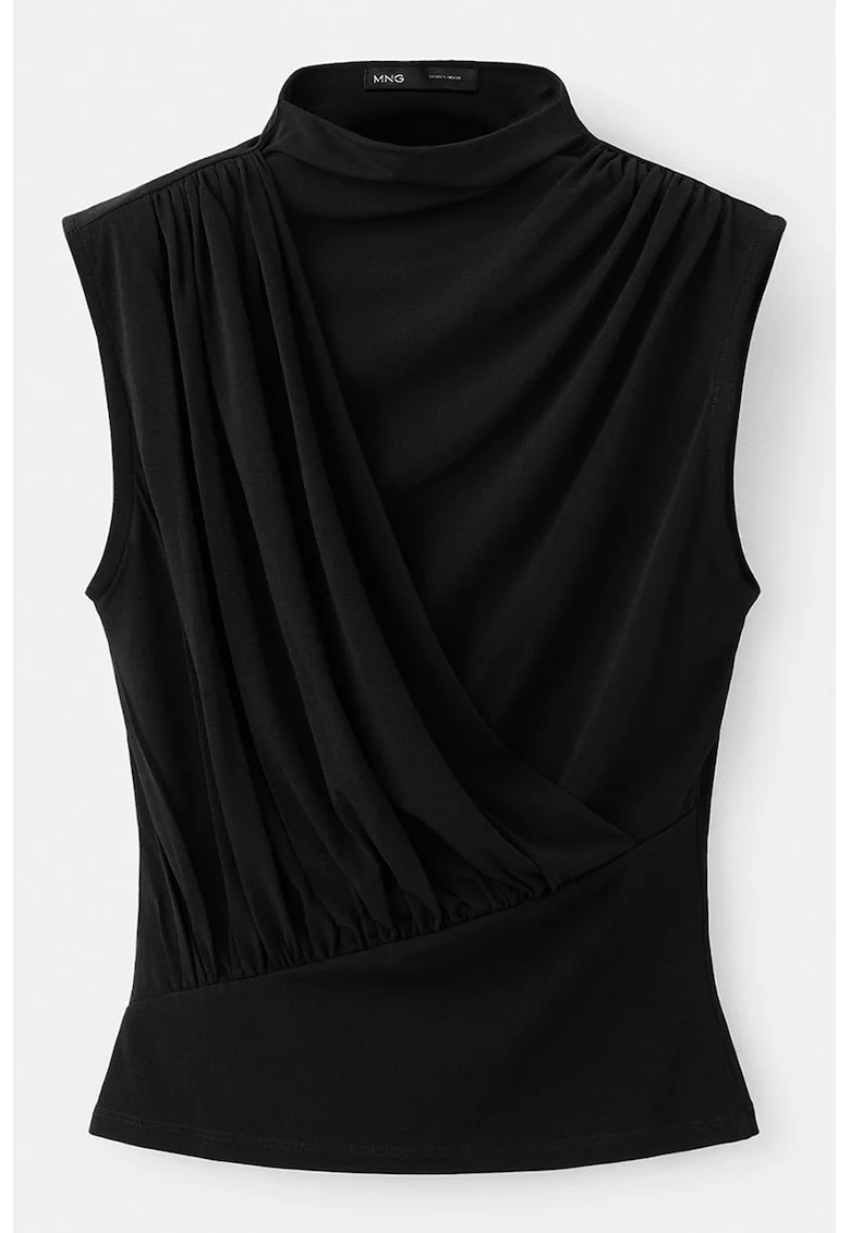 Top drapat cu model uni, Negru carbon