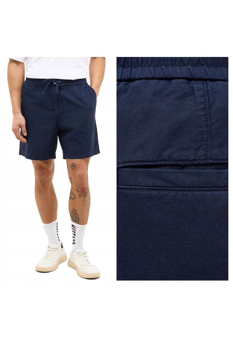 Pantaloni Barbati Scurti,  Linen Jogger Shorts, Albastru, Bumbac, Design Clasic Casual, Ideal Pentru Uz Zilnic, Material Premium Confortabil, 5 Buzunare, Lungime Scurta, Albastru