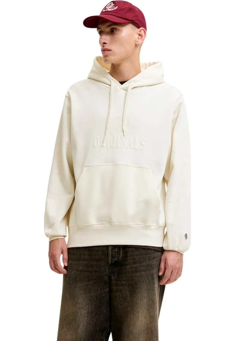 Hanorac JACK &JONES Frederiksberg Monogram Sweat Hood SN 63798, Bej deschis