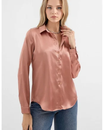 Camasa dama, HiCCUP, camasa cu maneca lunga, satin, maro camel
