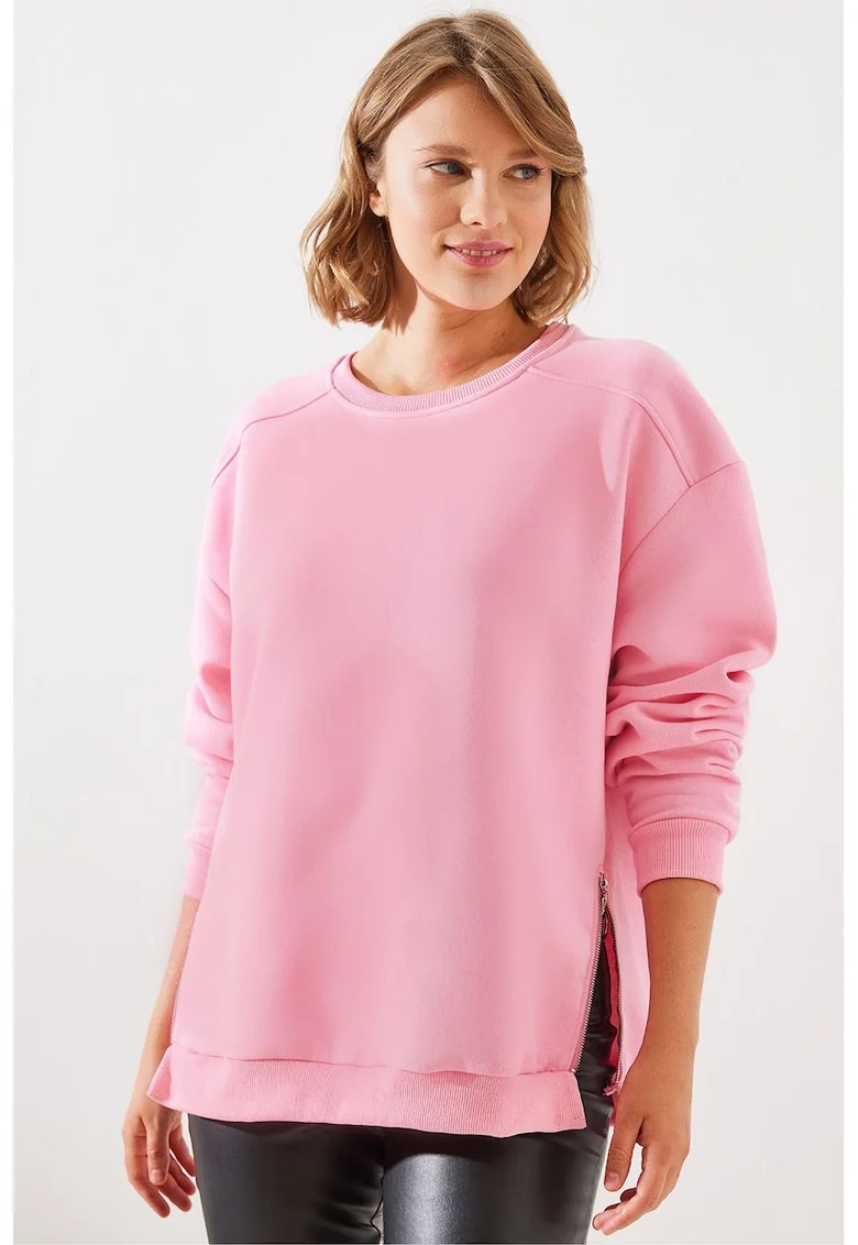 Hanorac dama,  textil, decolteu rotund, roz