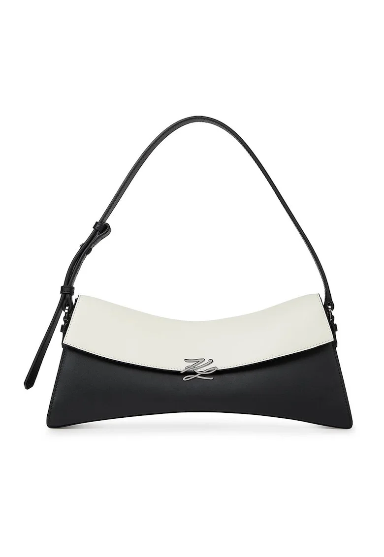 Geanta din piele cu bareta de umar si model in doua tonuri Autograph, Alb murdar/Black Onyx