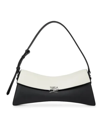 Geanta din piele cu bareta de umar si model in doua tonuri Autograph, Alb murdar/Black Onyx