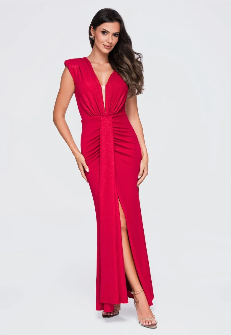 Rochie maxi cu decolteu adanc in V, Rosu