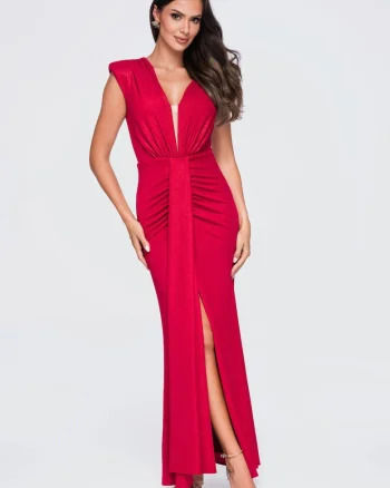 Rochie maxi cu decolteu adanc in V, Rosu