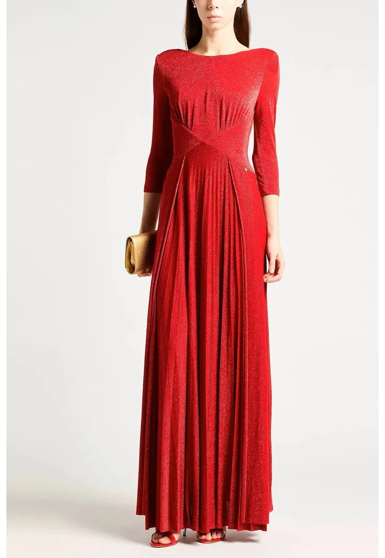 Rochie maxi dama  cu efect glitter JF3041J1923 XS INTL Rosu