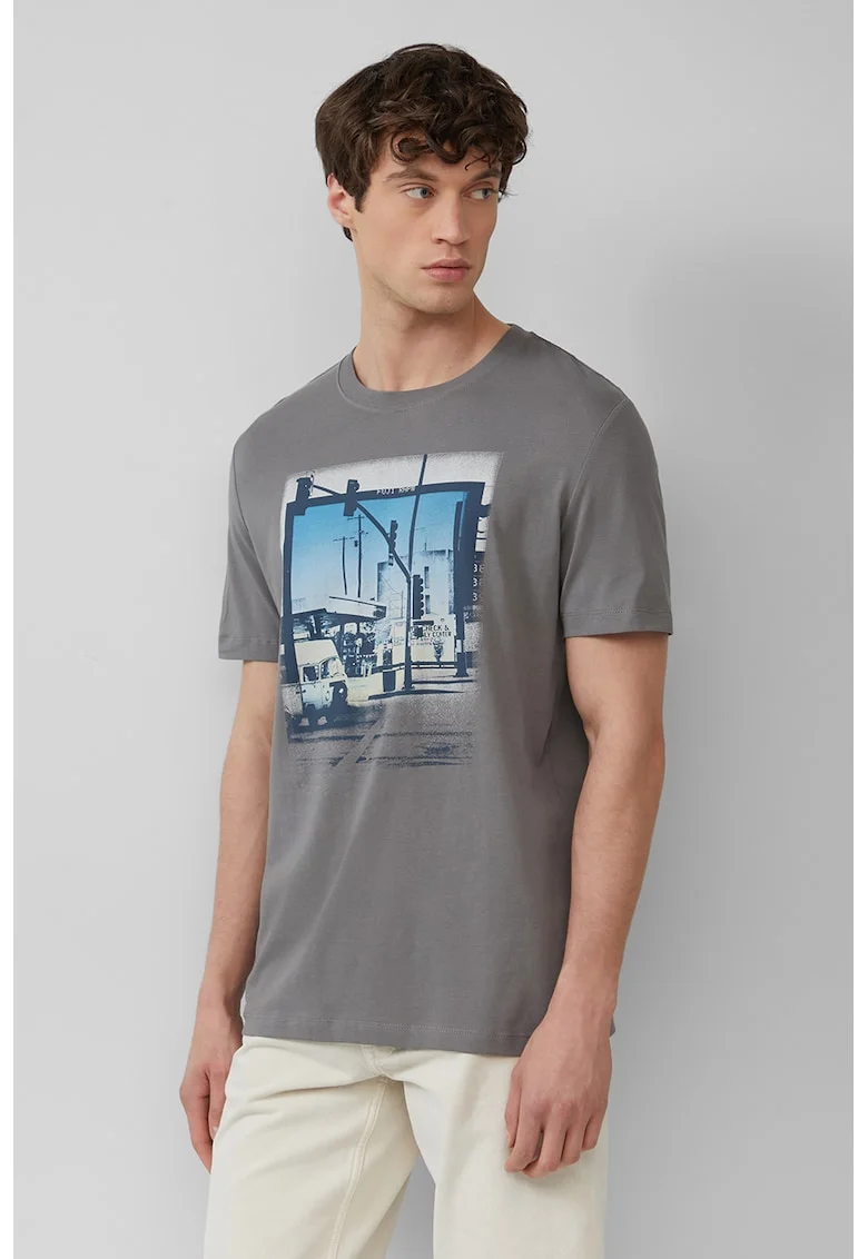 Tricou cu imprimeu grafic, Gri/Albastru