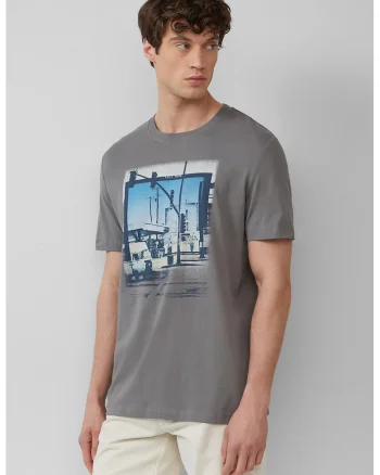 Tricou cu imprimeu grafic, Gri/Albastru