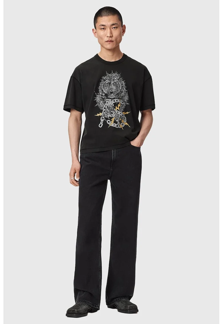 Tricou de bumbac organic Iron Tiger, Negru stins/Gri inchis