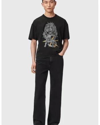 Tricou de bumbac organic Iron Tiger, Negru stins/Gri inchis