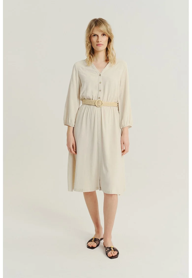 Rochie brodata din amestec de in, Bej deschis