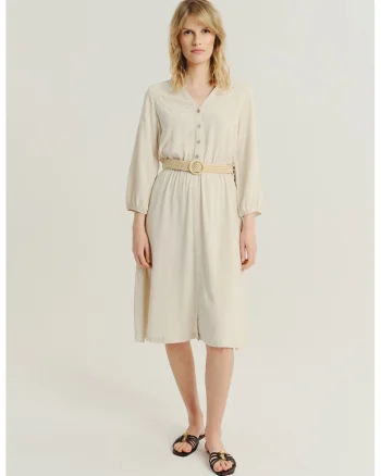 Rochie brodata din amestec de in, Bej deschis