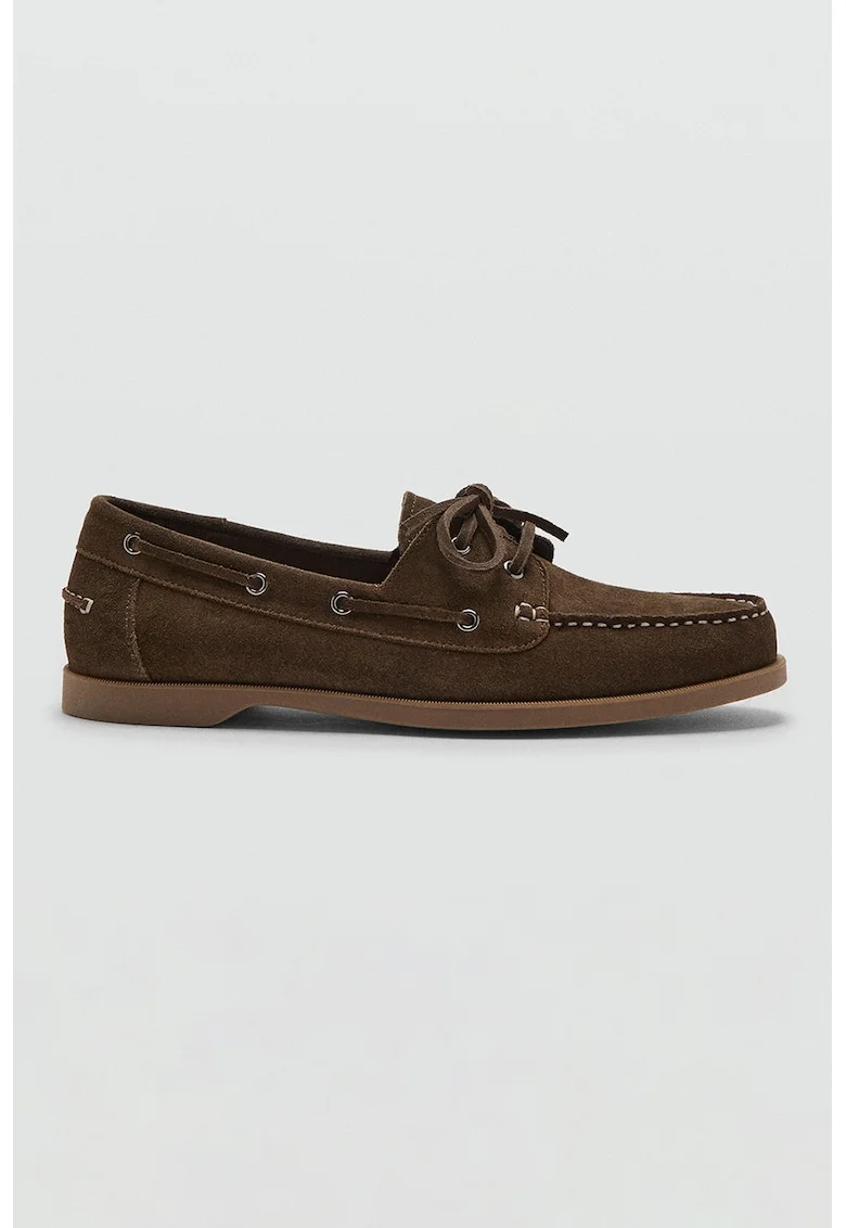 Pantofi boat de piele intoarsa, Maro pamantiu