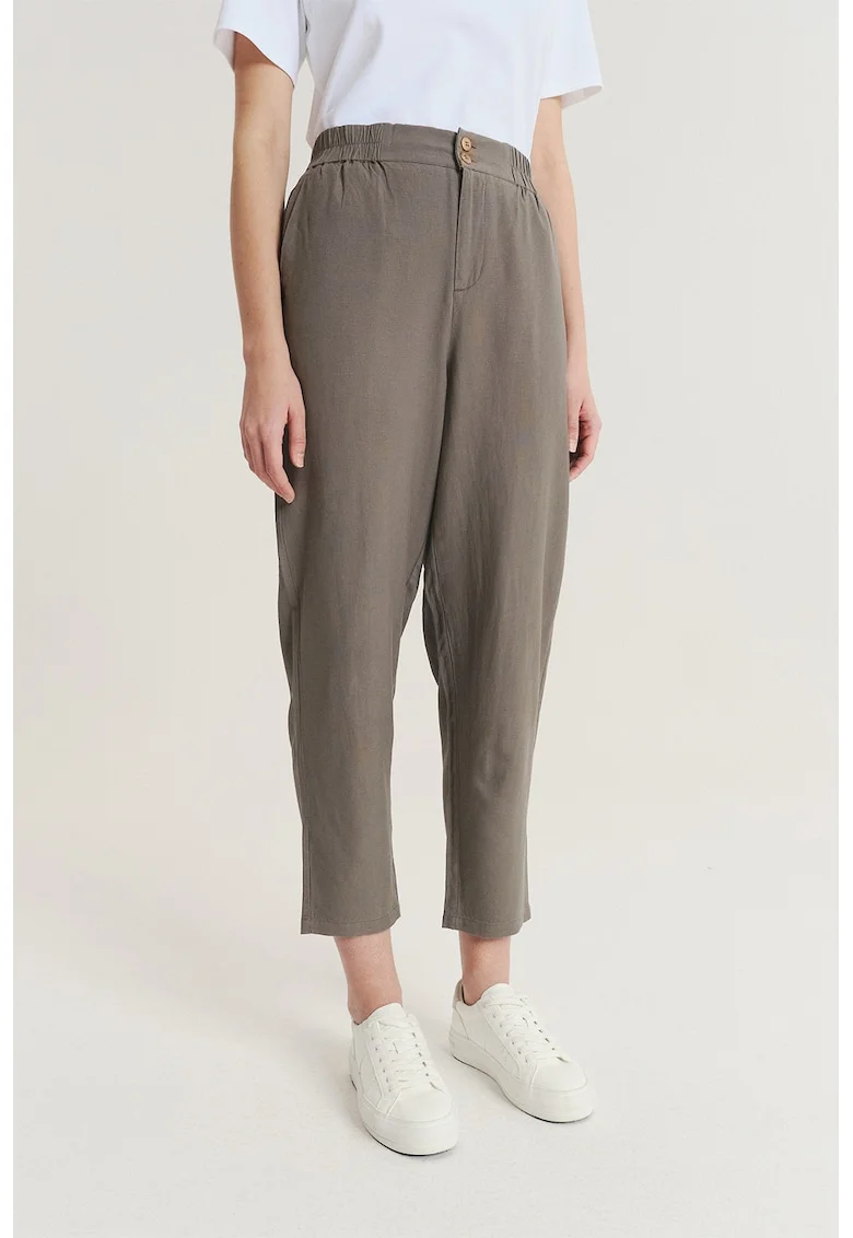 Pantaloni conici din amestec de in, Maro taupe inchis