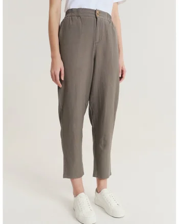Pantaloni conici din amestec de in, Maro taupe inchis