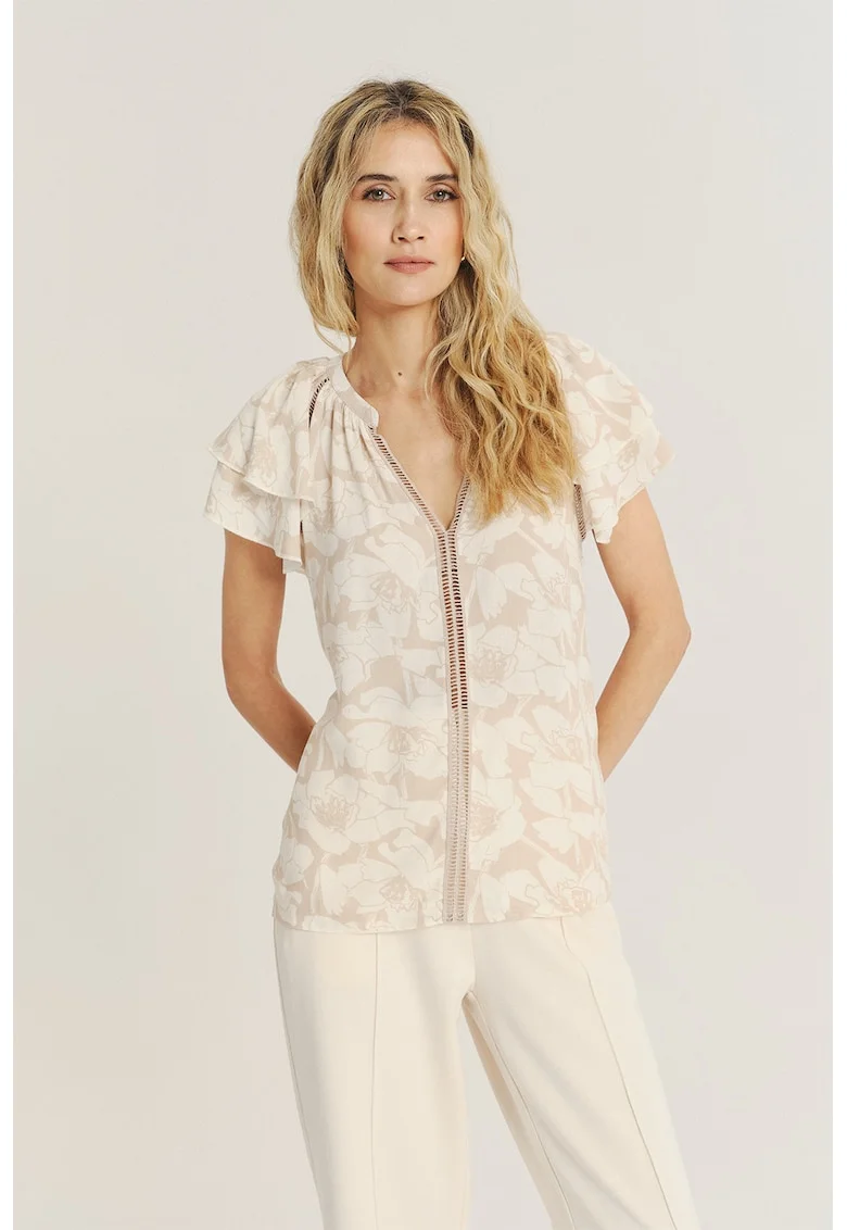 Bluza tunica cu maneci cu volane, Alb fildes