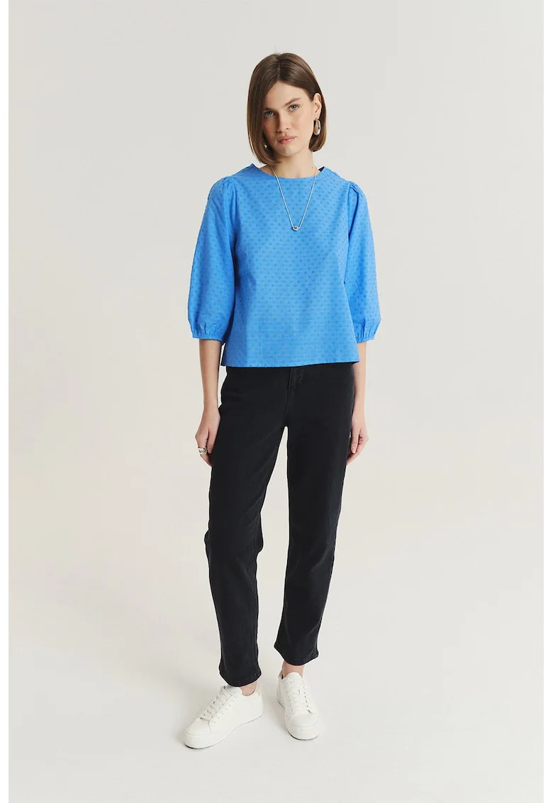Bluza de bumbac cu maneci trei sferturi, Albastru cobalt