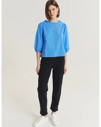 Bluza de bumbac cu maneci trei sferturi, Albastru cobalt