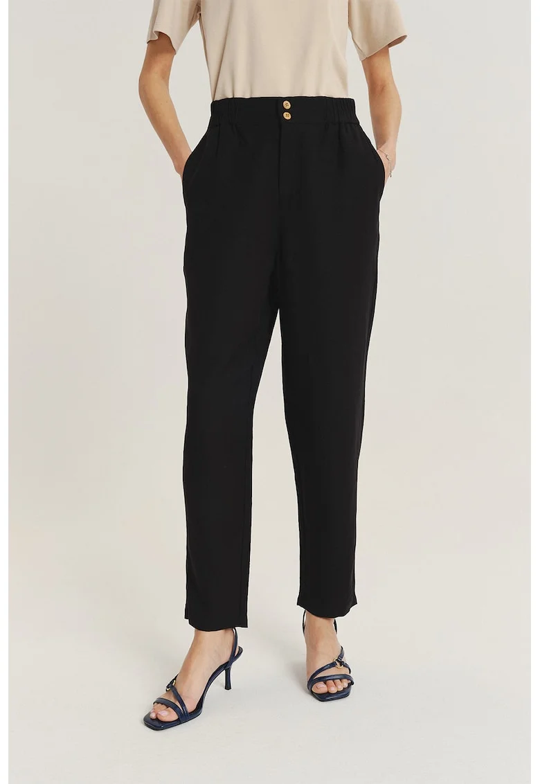 Pantaloni conici din amestec de in, Negru
