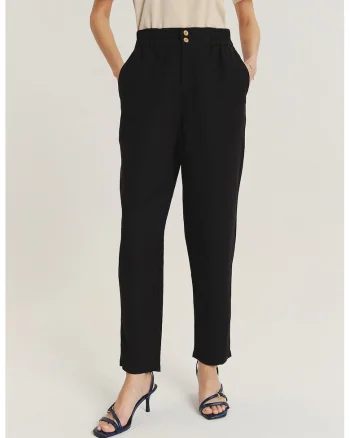 Pantaloni conici din amestec de in, Negru