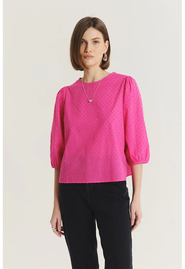 Bluza de bumbac cu maneci trei sferturi, Fucsia