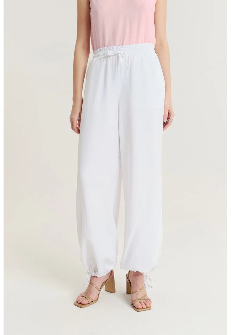 Pantaloni relaxed fit cu snur, Alb