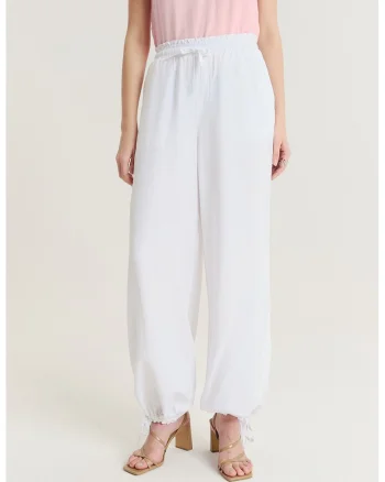 Pantaloni relaxed fit cu snur, Alb