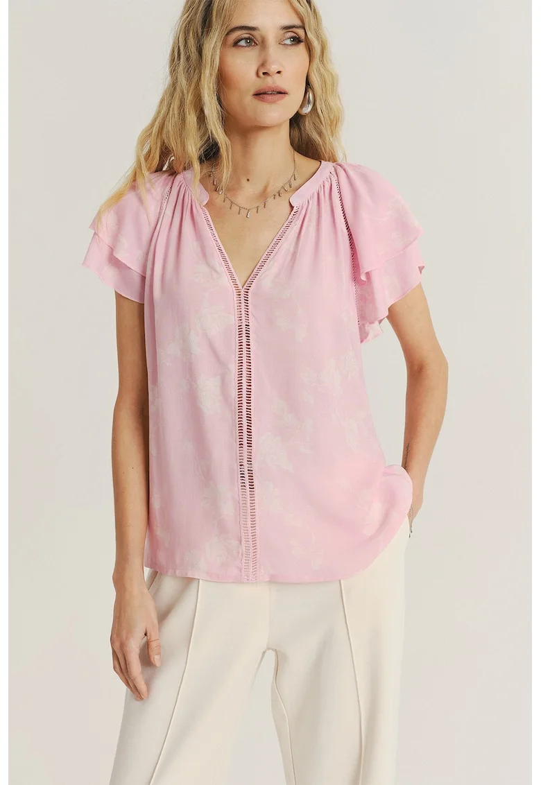 Bluza tunica cu maneci cu volane, Roz deschis