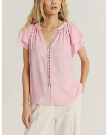 Bluza tunica cu maneci cu volane, Roz deschis
