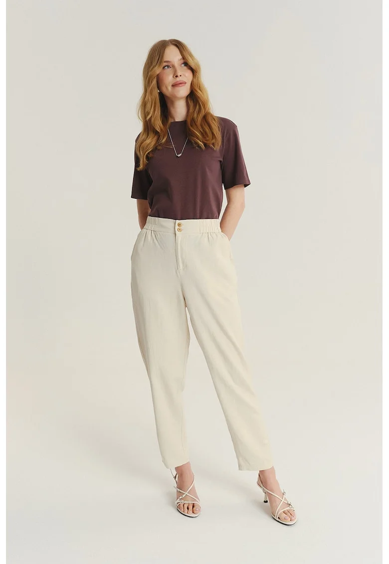 Pantaloni conici din amestec de in, Bej deschis