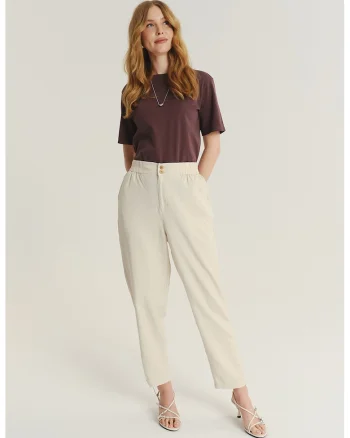 Pantaloni conici din amestec de in, Bej deschis