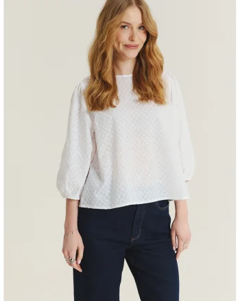 Bluza lejera cu maneci 3/4, Alb