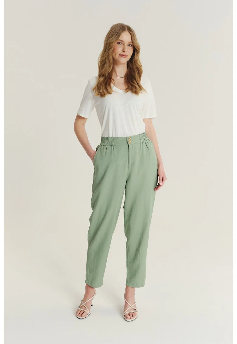 Pantaloni conici din amestec de in, Verde menta