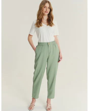 Pantaloni conici din amestec de in, Verde menta