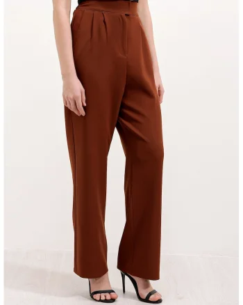 Pantaloni dama, HiCCUP, cu talie inalta, textil, maro scortisoara
