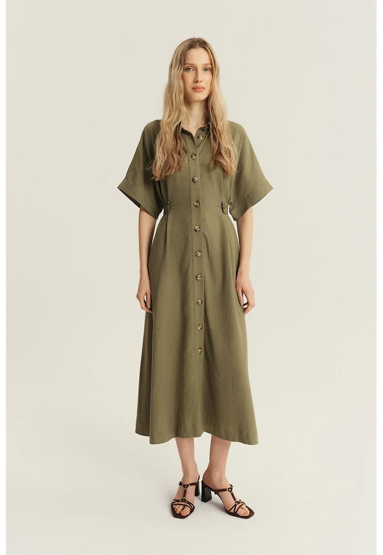 Rochie-camasa din amestec de in, Verde masliniu