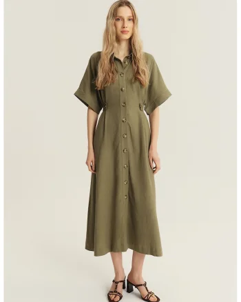 Rochie-camasa din amestec de in, Verde masliniu