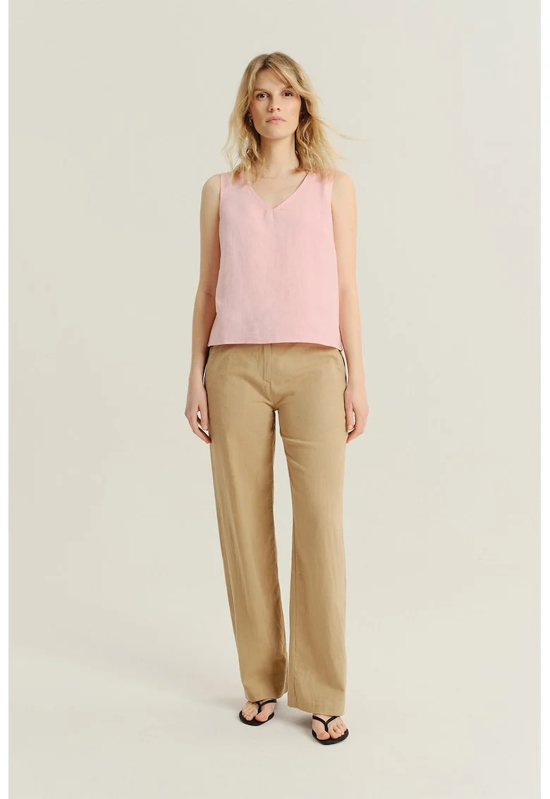Pantaloni din amestec de in, Maro camel
